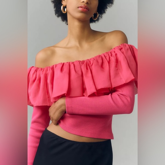 Anthropologie Off-The-Shoulder Organza Ruffle Top - Picture 8 of 16